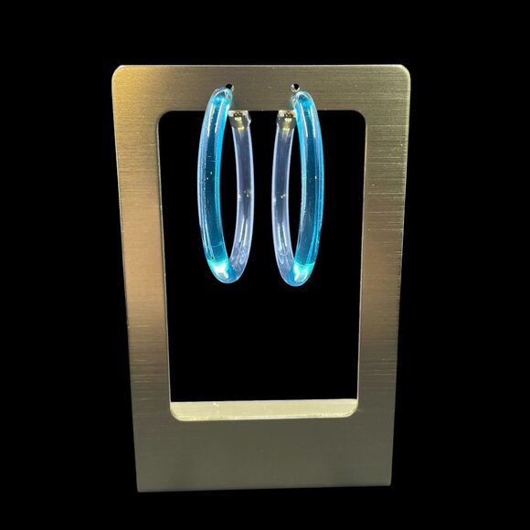 Natasha Y2K Acrylic Blue Hoop Earrings Vintage Retro Coquette Jewelry - Picture 1 of 6